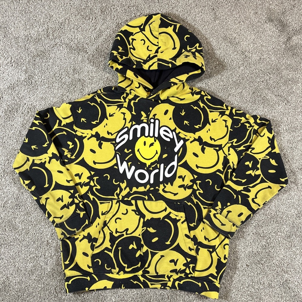 Retro Vert All Over‎ Smiley World Hoodie Medium Black And Yellow